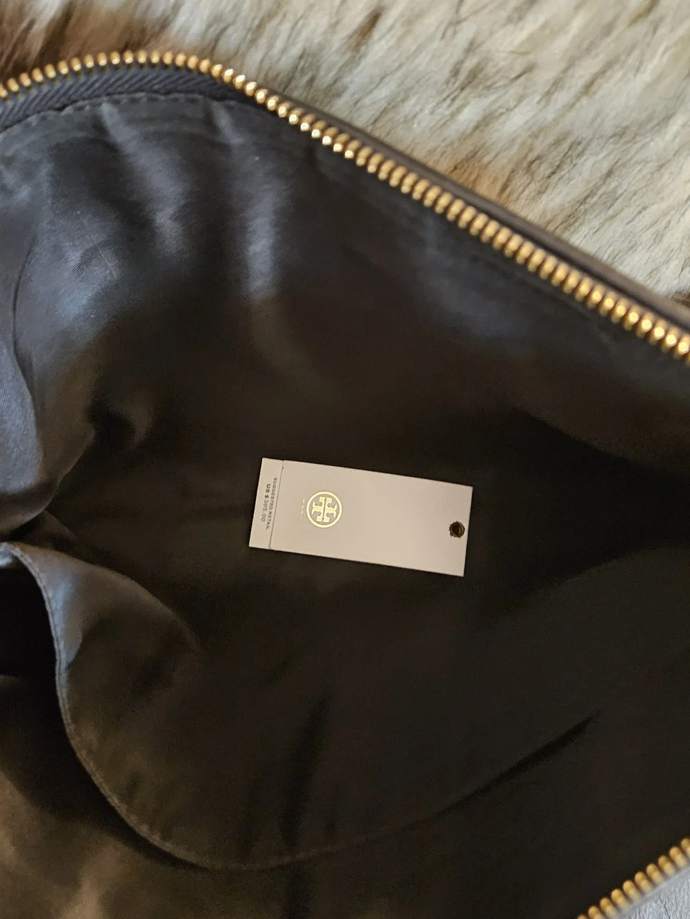 Tory Burch Quilted Leather Zip Pouch in Black with Gold Logo